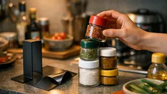 북스탠드 4개로 완성하는 조미료 미니 선반, 꺼내기 쉬운 주방 수납 꿀팁