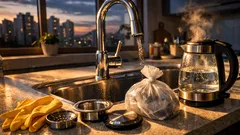 싱크대 배수구 냄새 제거, 비닐봉투로 막고 50℃ 온수 한 번에 흘리는 루틴