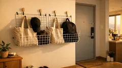 다이소 와이어 네트로 5분 완성, 현관 벽걸이 가방 포켓 수납 만들기