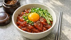 불 없이 10분, 가쓰오 유케—노른자 톡 터뜨리면 더 고소해요