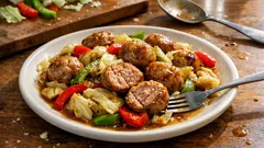 밥도둑 반찬 하나: 고기완자·양배추 굴소스볶음, 팬 하나로 끝내요