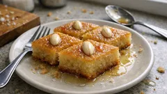 시럽이 촉촉하게 스며드는 중동 디저트 바스부사—세몰리나 케이크 쉽게 굽는 법