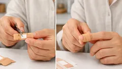 손끝 밴드 자꾸 떨어질 때 가위로 한 번 자르고 교차로 붙이는 법