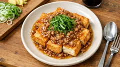 한 팬으로 끝내는 아쓰아게 히키니쿠 앙카케—노릇한 두부튀김에 걸쭉한 고기소스 듬뿍